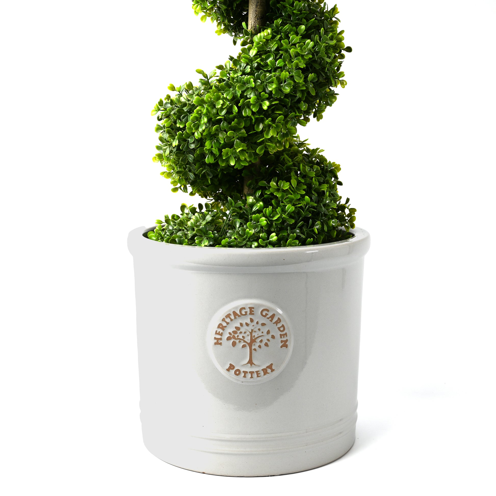 Grey pot with topiary 